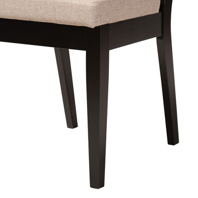 Sand Fabric and Dark Brown Wood 5-Piece Round Dining Set