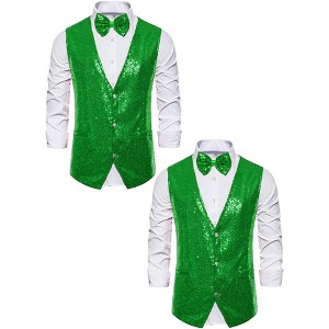 Lars Amadeus Men's Shiny Sequin Party Prom Dress Vest with Bow Tie 2 Packs - 1 of 4