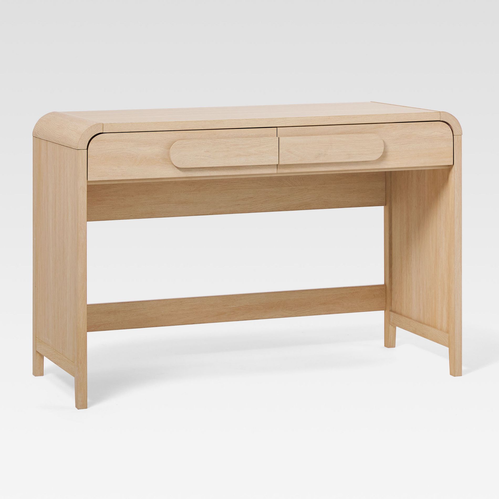 Saracina Home Curved Waterfall Desk Coastal Oak: Modern Design, MDF Laminate, Metal Hardware