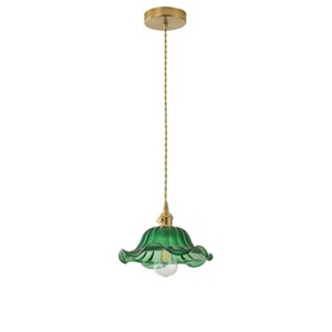 Dewdrop Vintage Glass Pendant Light Green Flower Light Adjustable Hanging Wire for Kitchen Island Dining Room Bedroom Hallway - 1 of 4