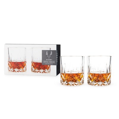 Viski Admiral Crystal Whiskey Tumblers Set of 2 - Crystal Clear Glass, Classic Lowball Cocktail Glasses, Dishwasher Safe Scotch Glass Gift Set - 9 oz