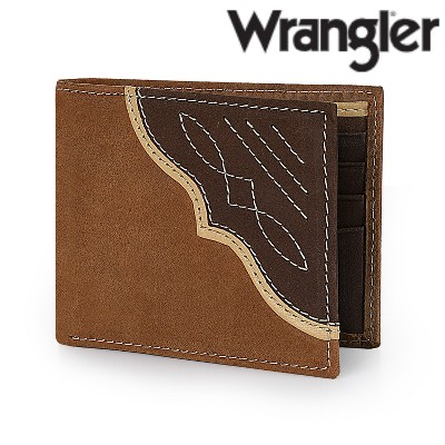 Wrangler Men's Western Bifold Wallet Genuine Leather with Flip-Out ID Window, Gift for Him