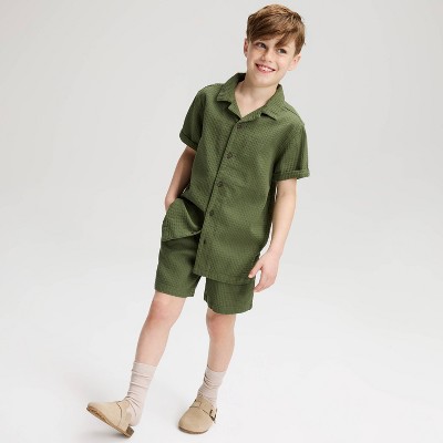 Детские Cat & Jack Boy's Short Sleeve Seersucker Textured Button-Down Shirt - Cat & Jack™ Green S — фото 3