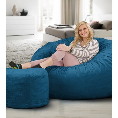 Ultimate Sack 5ft Bean Bag Chair and Footstool, Oversized Comfortable Indoor Floor Lounger, Giant Foam-Filled Furniture for Relaxing, Cloud Suede