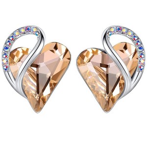 Leafael Infinity Love Heart Stud Earrings with Birthstone Crystal Women's Gifts, Silver-tone - 1 of 4