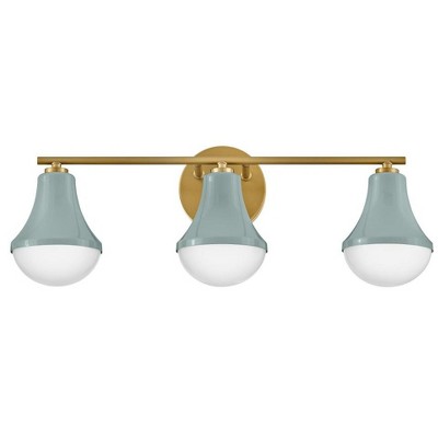 Seafoam Lacquered Brass 3-Light Vanity with Opal Glass Shades