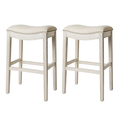 Maven Lane Adrien Upholstered Backless Saddle Kitchen Stool, Set of 2