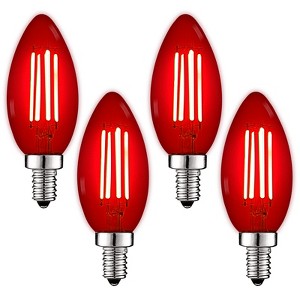 Luxrite E12 LED Filament Red Light Bulbs, 4.5W (40W Equivalent), Colored Glass Candelabra Bulb, UL Listed, E12 Base, Indoor Outdoor 4 Pack - 1 of 4