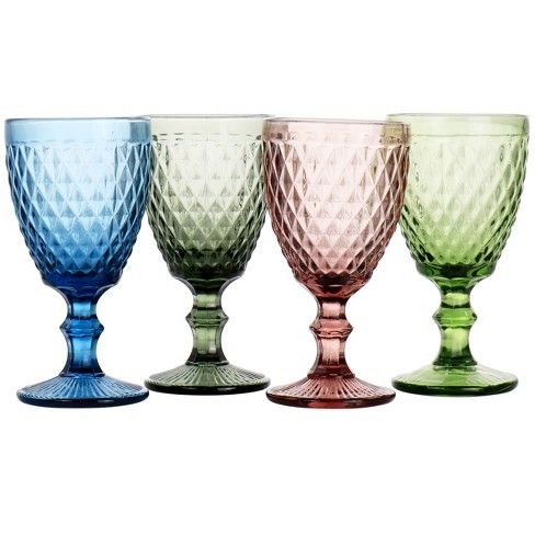 EAST CREEK | Colored Glass Goblets | Drinking Glasses Set of 6 | 8.5 oz  Embossed Design