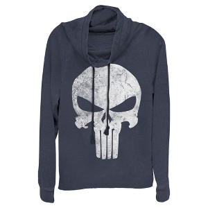 Juniors Womens Marvel Punisher Retro Skull Symbol Cowl Neck Sweatshirt - 1 of 3