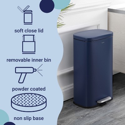 Denim Blue Stainless Steel 8-Gallon Step Trash Can