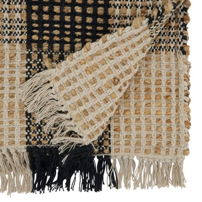 Black and White Checkered Cotton and Jute Table Runner