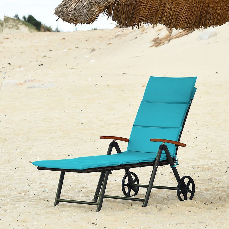 Costway Aluminum Rattan Lounger Recliner 5-Position Adjustable Chair Turquoise\Red, 3 of 11