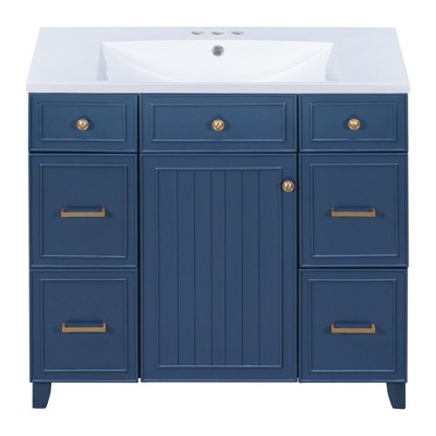 Vynxaria 36" Bathroom Vanity Cabinet with Sink Top Combo Set , Navy Blue ,Single Sink,Shaker Cabinet with Soft Closing Door and 3 Drawers