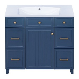 Vynxaria 36" Bathroom Vanity Cabinet with Sink Top Combo Set , Navy Blue ,Single Sink,Shaker Cabinet with Soft Closing Door and 3 Drawers - 1 of 4