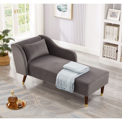 PAGED Modern Velvet Accent Lounge Chair with Pillow & Gold Decor,Upholstered Chaise Sleeper Chair for Living Room,Bedroom