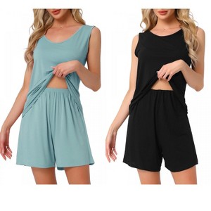 INSPIRE CHIC Women's 2 Pcs Cotton Soft Sleeveless Cami & Shorts Pajama Set - 1 of 4