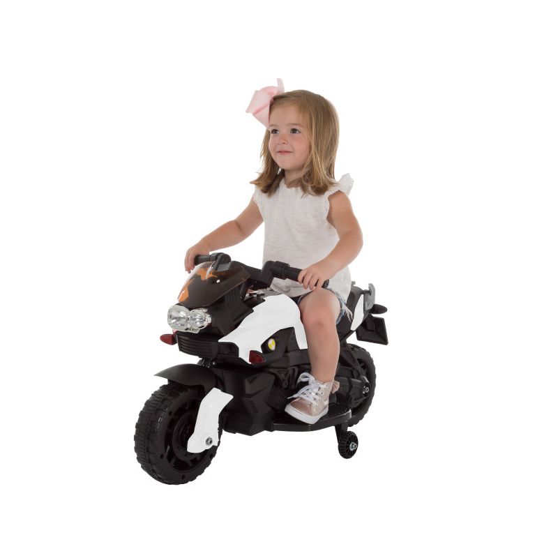 Toy Time Kids Motorcycle - Electric Ride-On with Training Wheels and Reverse Function - White and Black, 4 of 11