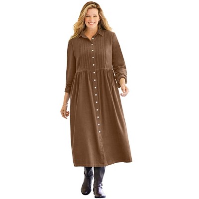 Woman Within Plus Size Petite Button Front Corduroy Dress