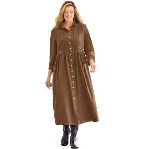 Woman Within Plus Size Petite Button Front Corduroy Dress - 1 of 4