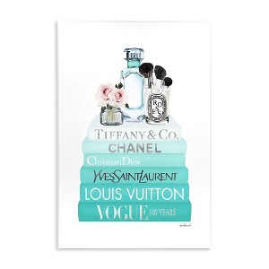 Stupell Industries Glam Fashion Cosmetics Soft Roses Blue Bookstack Wall Plaque Art - 1 of 4