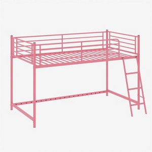Karl Home Junior Metal Twin Loft Bed with Guard Rails and Stairs - 1 of 4