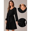 Allegra K Women's Pleated Tie Waist V Neck Long Sleeve A-Line Mini Dress - 2 of 4