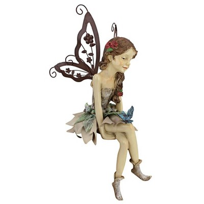 Fannie Sitting Fairy Statue with Metal Wings and Fabric Skirt