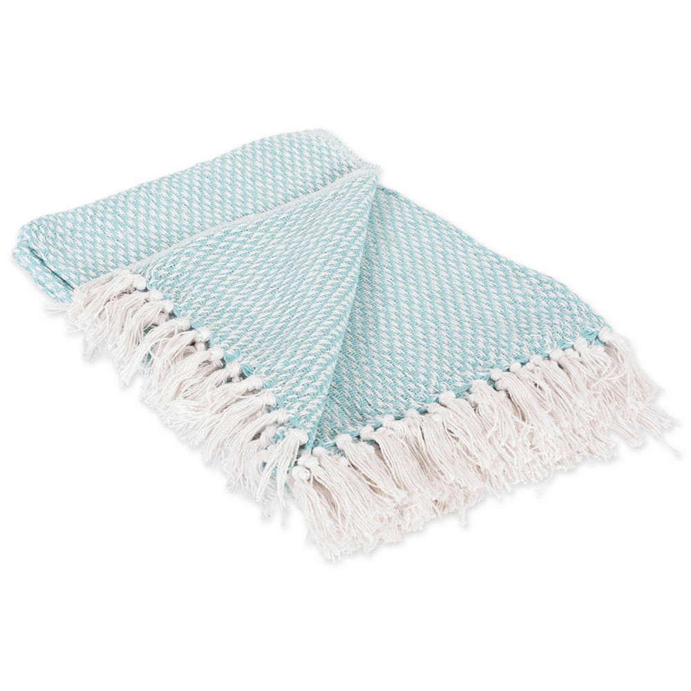 50"x60" Woven Throw Blanket Aqua - Design Imports: Cotton, Hypoallergenic, Machine Washable
