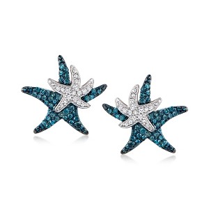 Ross-Simons 0.50 ct. t.w. Blue and White Diamond Starfish Earrings in Sterling Silver - 1 of 4