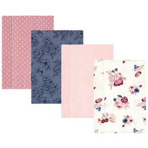 Hudson Baby Infant Girl Cotton Flannel Burp Cloths, Dusty Rose Floral 4-Pack, One Size - 1 of 4
