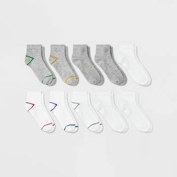 Kids' 10pk Ankle Socks - Cat & Jack™ White/Gray