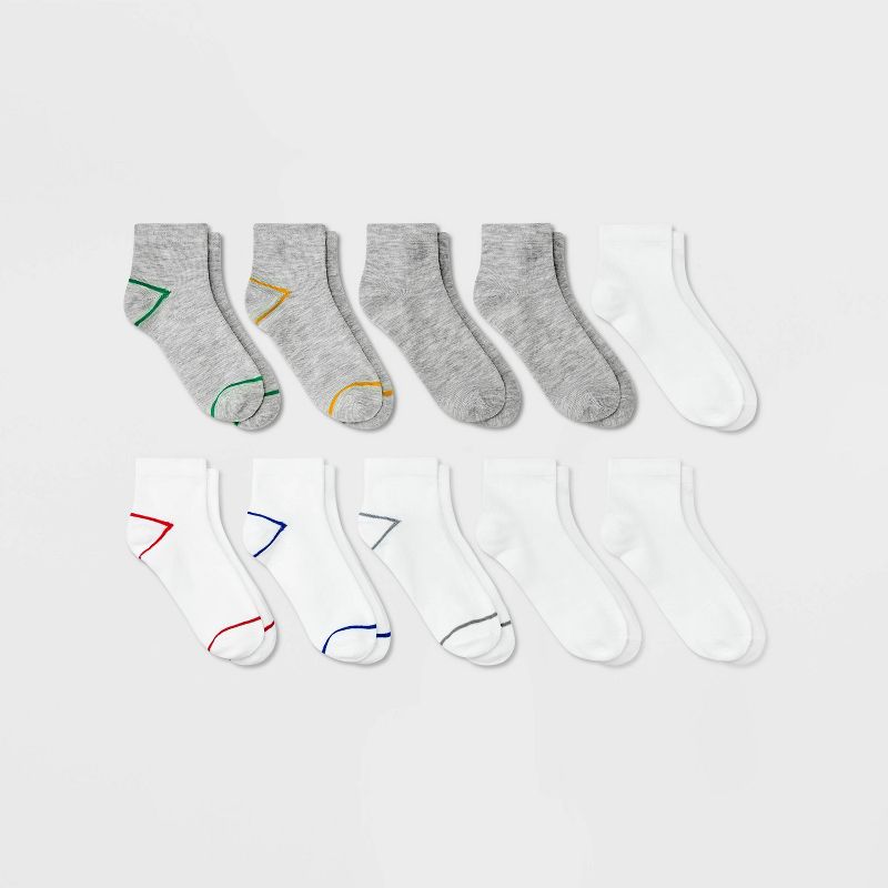 Kids' 10pk Ankle Socks - Cat & Jack™ White/Gray, 1 of 3