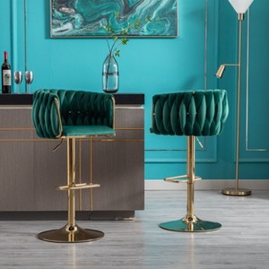 Kumasinova 24"-32" Luxury Velvet Fabric Gass Lift Bar Stools,Set of 2,360° Swivel Chic Counter Height Barstools with Chrom Footrest,250lbs Max - 1 of 4