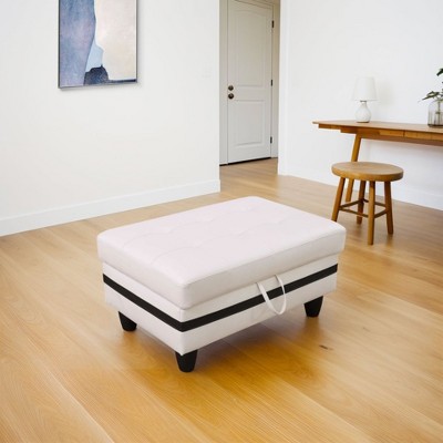DOMETOUR White and Black Semi-PU Leather Storage Ottoman-Modern Two-Tone Upholstered Footrest Bench for Living Room, Bedroom, Office