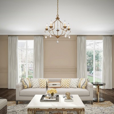 Mini Antique Gold Leaf Brass 5-Light Chandelier