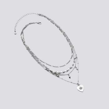 Layered Chain Necklace with Barbs, Pearls, & Hearts Charms - Wild Fable™ Silver