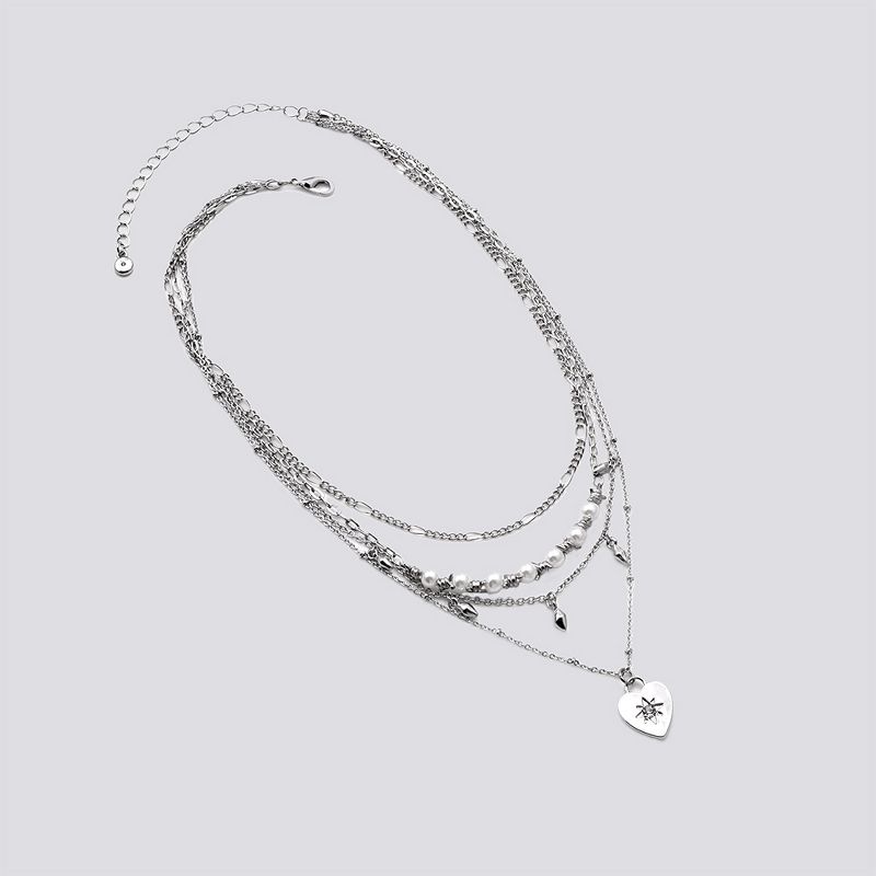 Layered Chain Necklace with Barbs, Pearls, & Hearts Charms - Wild Fable™ Silver, 1 of 3