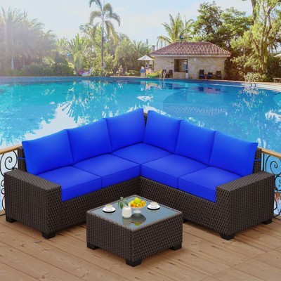 Acekool 6 Piece Patio Furniture Set, Brown Wicker Outdoor Sectional Sofa Couch with Cushions, All-Weather Rattan Conversation Set & Coffee Table
