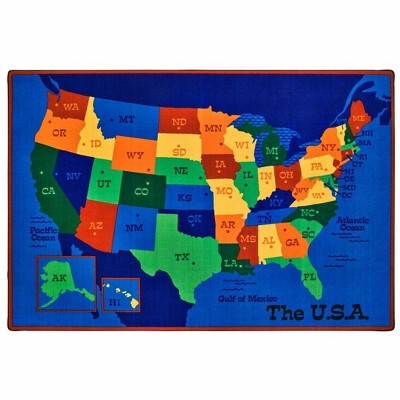 Carpets for Kids KIDsValue PLUS USA Map Kids Classroom Learning Rug, 7' 6" x 12' Rectangle, Blue