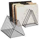 Okuna Outpost 2 Pack Metal Triangle File Storage Organizer, Home and Office Sorter for Magazines, Vinyl Records, Newspapers, Black