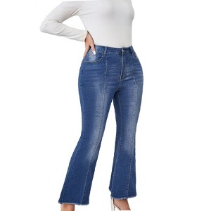 Plus Size Flared Jeans for Curvy Women High Waisted Stretchy Boot Cut Trendy Denim Jeans WIth Pocket - 1 of 4