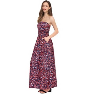 Clearlove Women Strapless Casual Loose Ruched Long Maxi Dress with Pockets - 1 of 1