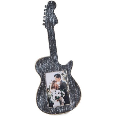 Juvale Wooden Guitar Picture Frame for 3 x 5 Inch Photos (Black 12 x 17 x 1 Inches)