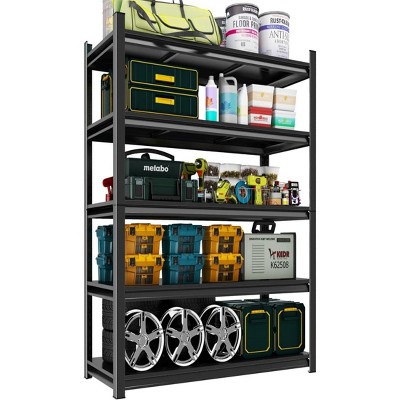 Angel Sar 5-Tier Heavy-Duty Storage Rack, 62" Adjustable Steel Shelving Unit with 2000lb Capacity, Black Metal Utility Shelf for Kitchen, Basement