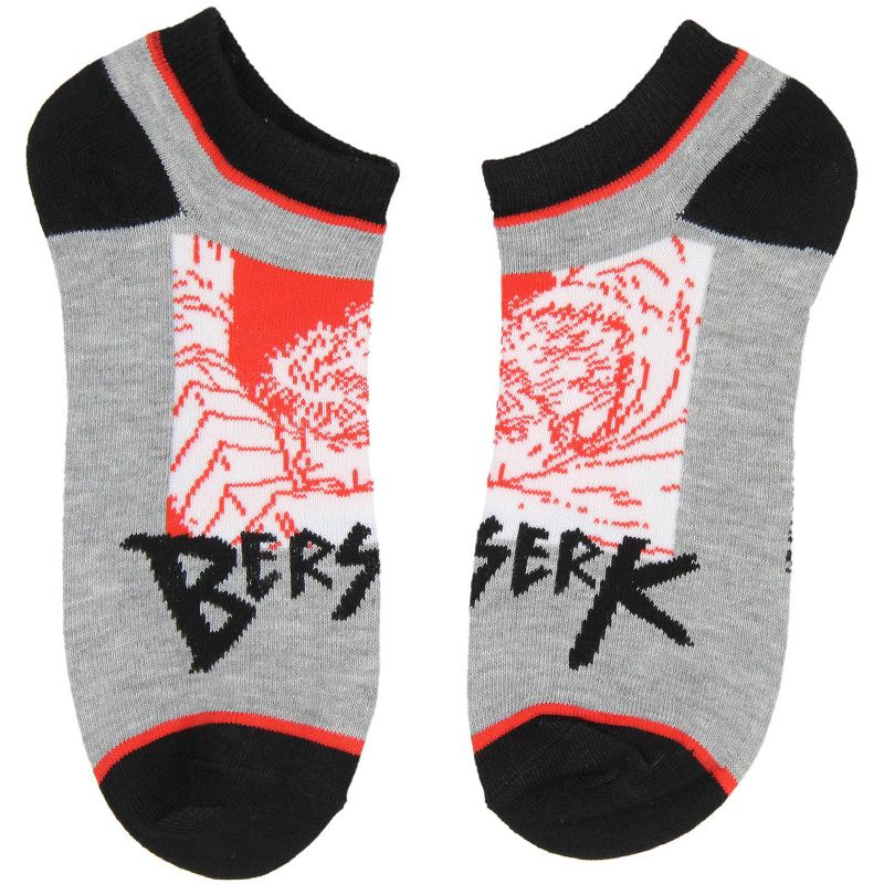 Berserk Socks Anime Guts Brand Of Sacrifice 5 Pack Mens No Show Ankle Socks Multicoloured, 3 of 8