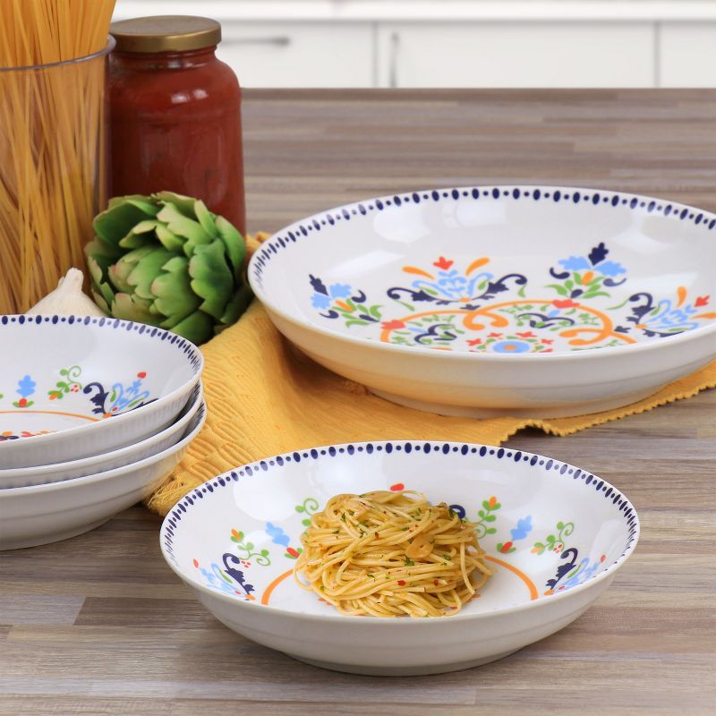 Gibson Home Tijuana 5 Piece Fine Cermic Pasta Bowl Set in White and Multi, 2 of 9
