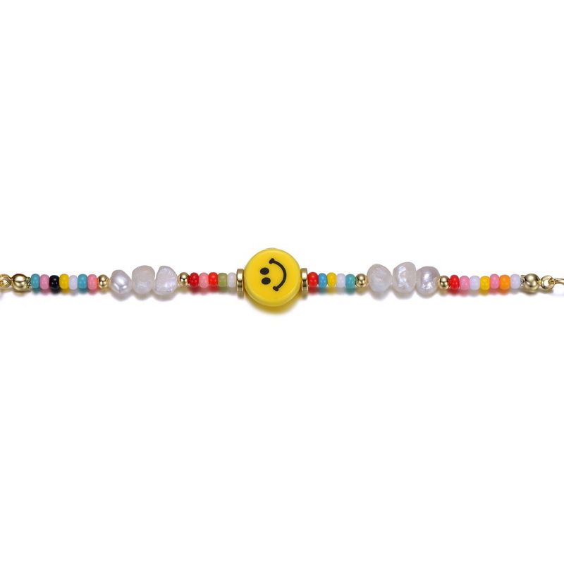 Guili 14k Yellow Gold Plated Multi Color Beads Bracelet with Freshwater Pearls and a Smiley Charm for Kids, 2 of 3