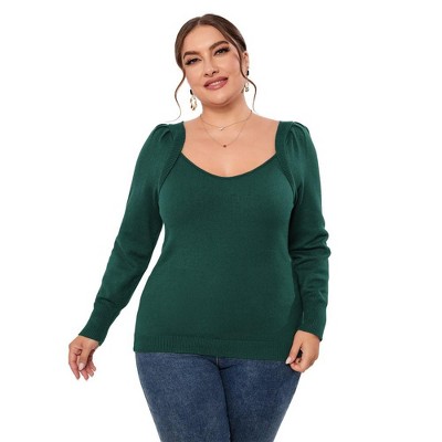 Womens Plus Size Knit Tops Long Sleeve Sweetheart Neck Sweaters Casual Tunic Tops