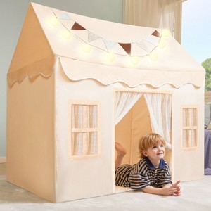 Joyfy Play Tent for Kids - Pink/Gray, Indoor & Outdoor Playhouse with Blanket, LED Lights & Flags for Toddlers, Ideal Space for Boys & Girls Ages 3-7 - 1 of 4